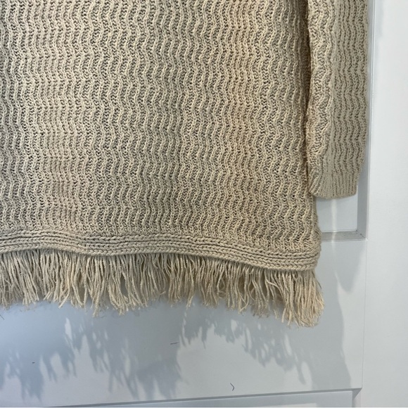 J. Jill Boho Cream Sweater Tunic with Fringe Cotton Blend Size Medium - Picture 6 of 7